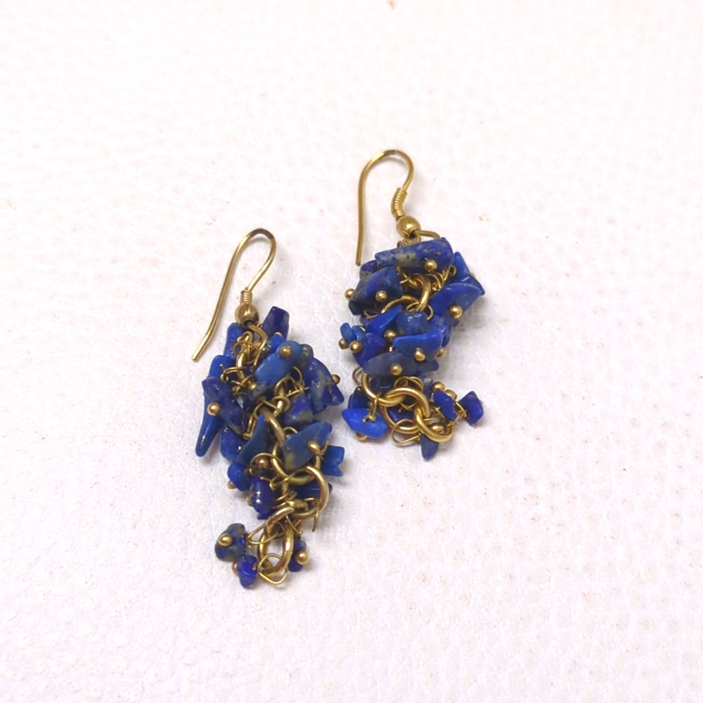 Lapis Lazuli gemstone and Gold dangle earrings
